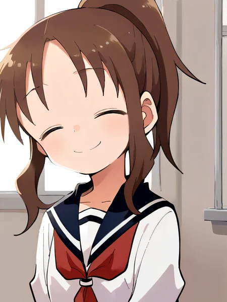 score_9,score_8_up,score_7_up,score_anime,<lora:yamamoto-mix-lyco-pony-v1:0.7>,front view,portrait,1girl,<lora:Takagawa-Sumire_v1:0.8>,Takagawa Sumire,brown hair,high ponytail,brown eyes,school_uniform,serafuku,red_neckerchief,classroom,smile,closed eyes,
