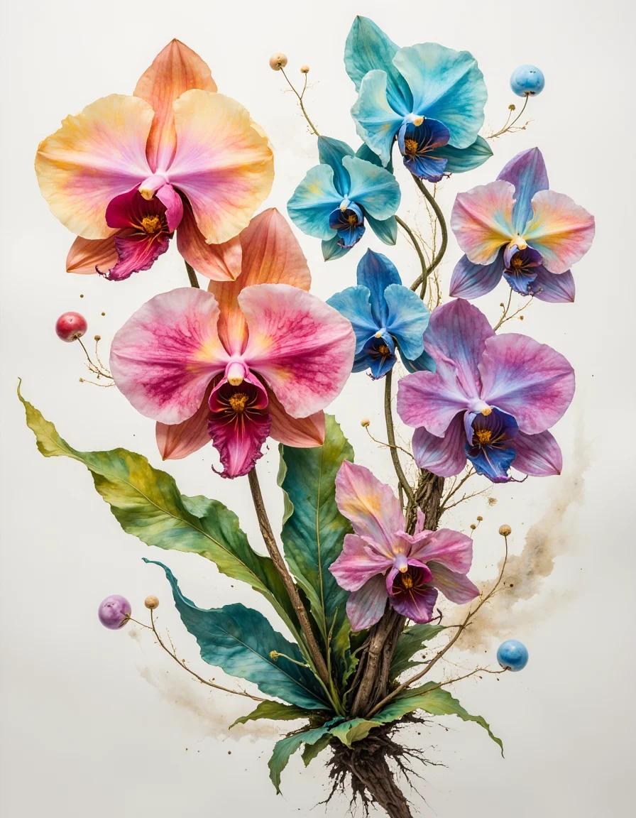 twisted orchids, beautiful watercolor art