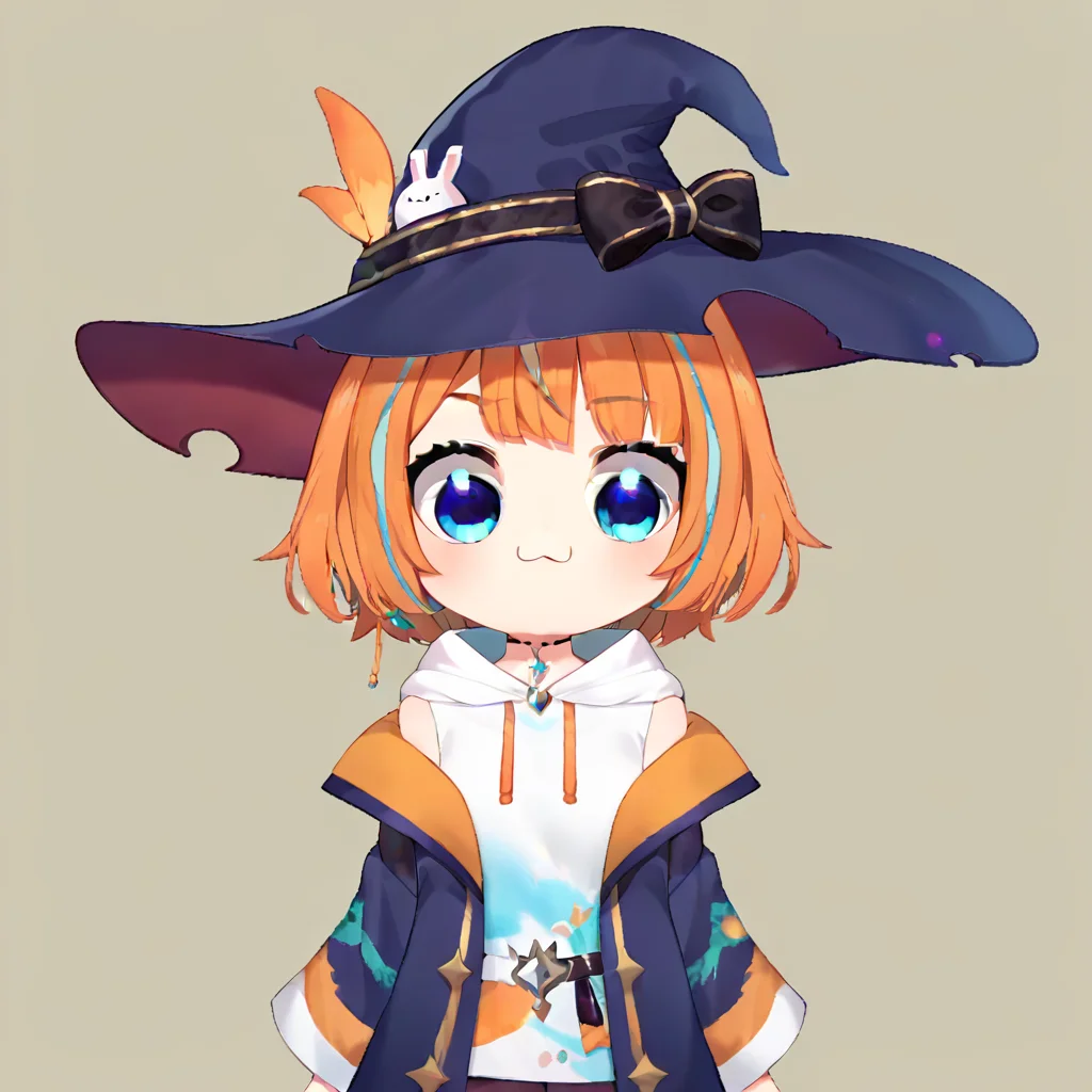 score_9, score_8_up, score_7_up, BREAK,
1girl, chibidokistyle,  chibi, simple background, virtual youtuber,  <lora:chibidokistyle-000004:1>
<lora:meteoraponyxl:0.7> meteora ,strabic eyes, 1girl, solo, short orange hair, blue eyes, witch hat ,jacket