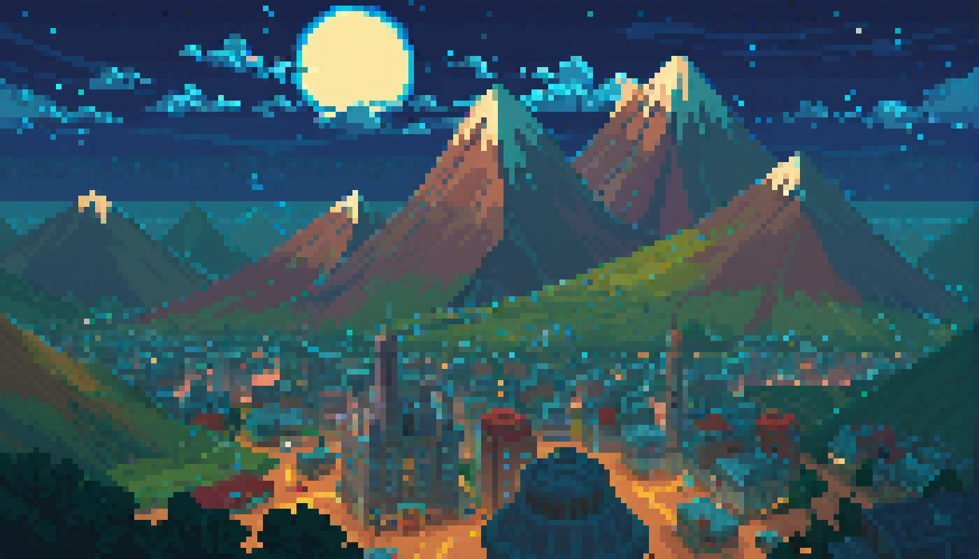 score_9, score_8_up, score_7_up, PDXL, <lora:HyperLightDrifterV1_Merged:1>, pixel art, hyperlight, hyper light drifter, 
{ floating islands, cherry trees, temple, glowing runes, dead giant creature, night, night sky|
forests, lake, mountains, detailed sun, reflections|
skyscraper, slightly overgrown, snow, night, night sky|
a walkway in the middle of cherry trees, japanese temple at the end|
city viewed from a top of a mountain, night, night sky}
