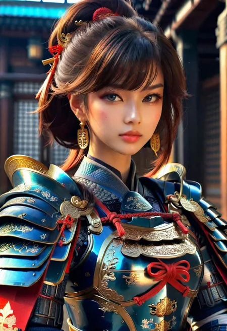 ultra detailed      Masterpiece  8k   ,girl Samurai  complex armor	Multi-layered and large shoulder armor  luster shine  Multilevel  	 black gold 	red blue 	, (beautiful  face)++ 	holdingshe long katanagQkcYR	
Hokusai's Japanese depiction of a very turbulent sea with massive waves. The background s shows a beautiful dark night over a illuminated village. The colors are red and yellow