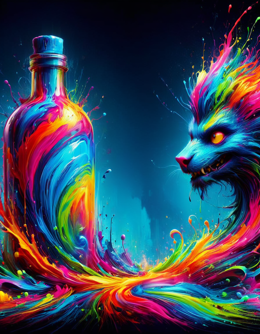 impactful paint of a monsterpunk village in a bottle <lora:Rainbow_Style:1.0>, highly detailed, 8k, sharp, professional, clear, high contrast, high saturated, , vivid deep blacks, crystal clear