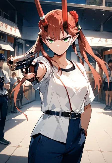 score_9, score_8_up, score_7_up, source_anime, 1girl, TURKISH KILLER POSE, LOOKING AT GUN, HOLDING HANDGUN, HAND IN POCKET, MASHU (CONTROL)