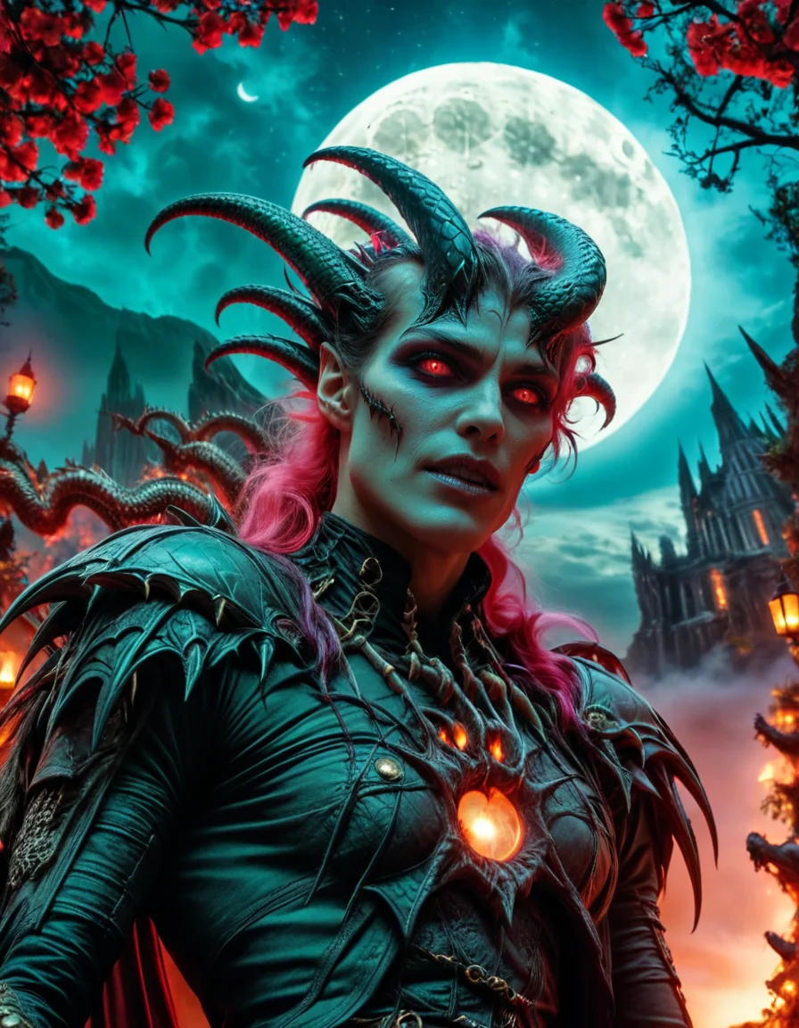 Cosplay Photograph, landscape of a closeup, vibrant, realistic, Moon in the night, Dragonpunk, Warm lighting, Cinematic, Phase One XF IQ4 150MP, F/1.8, anaglyph effect, emotional, dark fantasy, & eldritch horror <lora:ral-dark-fantasy-sdxl:1>, holy, romantic, exquisite color, highly complex, epic, highly detailed, cinematic atmosphere, dynamic cinematic perfect background
