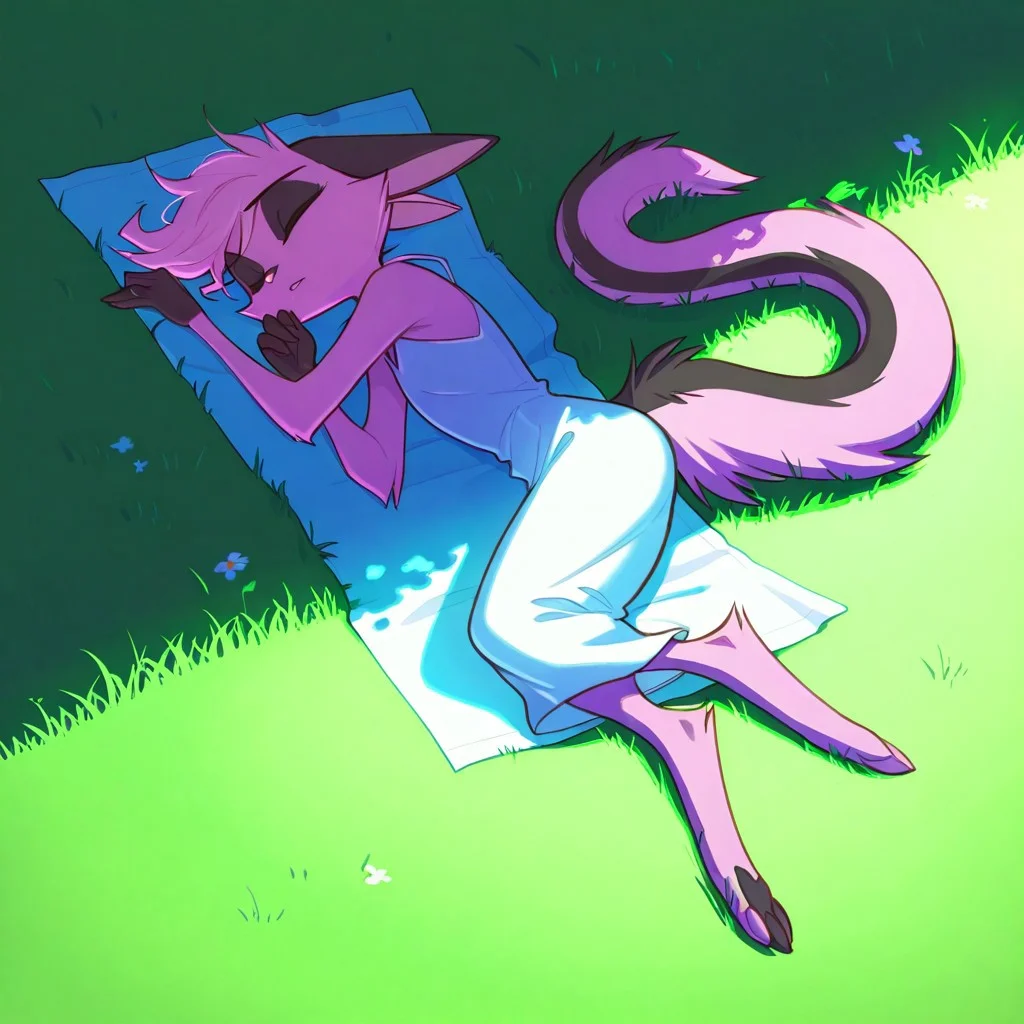 1girl,solo,furry,pink fur,tail,ears,source_furry,
,<lora:Viriathus_Vayu_illustrious:0.8>,
masterpiece, child, kid,
grass, laying, sleeping, summer, outside, messy hair, white summer dress,
