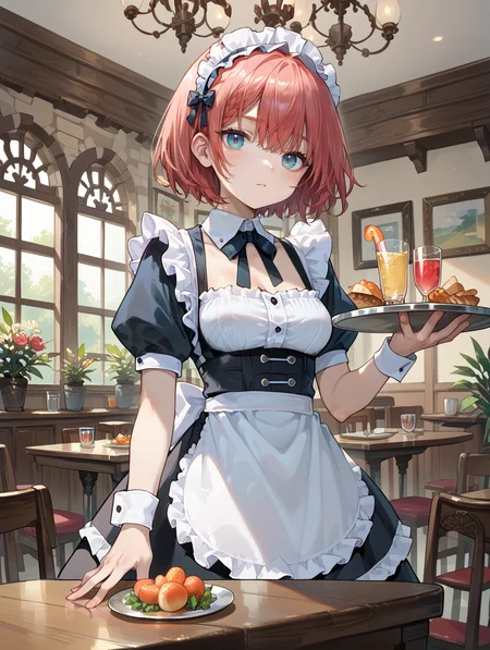 score_9, score_8_up, score_7_up,source_anime,
1girl, maid, holding tray,indoors,
<lora:style07:0.7>