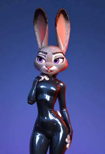 score_9, score_8_up, score_7_up, (Expressiveh:0.8), high quality, 4k, clear picture, hi-res,
BREAK
(Judy Hopps, Zootopia:1.1),
BREAK
girl 24yo, solo, 1girl, Judyhopps, sexy bunny girl, sexy pose, perfect face, thin waist, focus on furry, shiny body, full latex suit, latex, flat breasts, looking to the side, sly expression, standing, bedroom background, g0thicPXL, glowing, neon,
