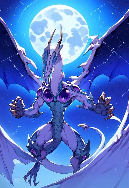 score_9,score_8_up,score_7_up,source_anime,zPDXL3,space,night,night sky,star (sky),sky,starry sky,galaxy,constellation,flying, 
*//*,<lora:StardustDragon_Pony:1>,stardustdragon_ygo,no humans,solo,duel monster,dragon,wings,tail,claws,horns,
*//*,looking at viewer,cowboy shot,dutch angle,
