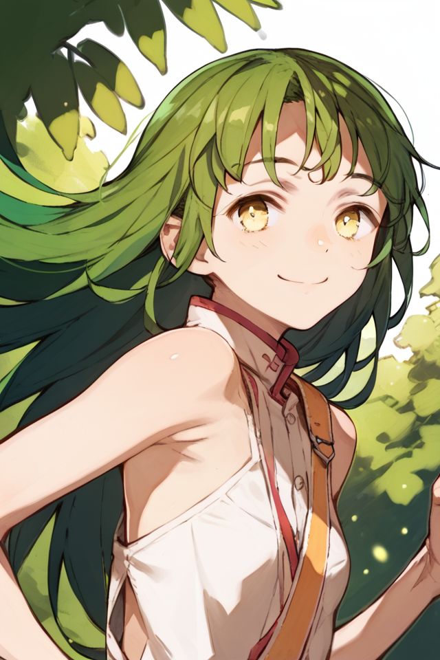 score_9, score_8_up, score_7_up, 1girl, happy, dark_green hair, long_bangs, yellow eyes, small breasts, god rays <lora:toi8_PonyXL_style_v01:1>