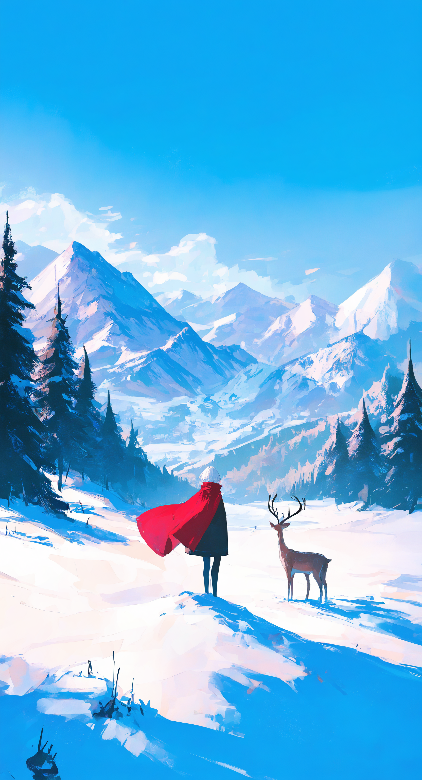 masterpiece, best quality, good quality, very awa, very aesthetic, absurdres, newest, 
1girl, solo, short hair, standing, white hair, outdoors, sky, cloud, cape, tree, animal, scenery, nature, snow, forest, mountain, red cape, antlers, wide shot, mountainous horizon, landscape, deer, 240_mado <lora:NOOB_vp1_detailer_by_volnovik_v1:0.3> <lora:NOOB_vp1_detailer_by_volnovik_v1:0.3> <lora:ponyv6_noobV1_2_adamW-000017:0.7> <lora:96YOTTEA-WAI:0.8> <lora:240_mado_ill:0.7>