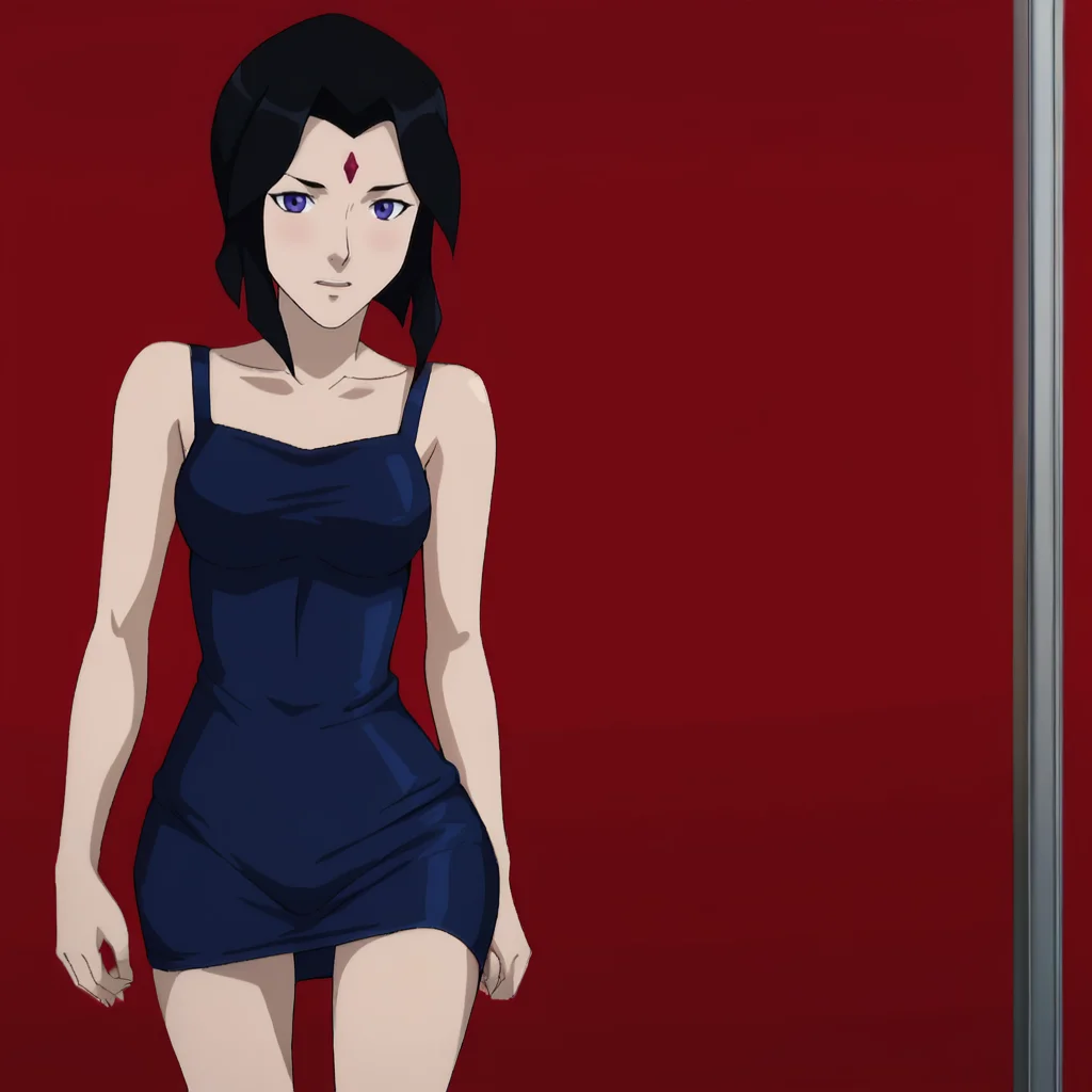 <lora:RavenDCMAU_pony_v1:.8>  RavenDCAMU, 1girl, solo, forehead jewel,  black hair, purple eyes, short hair, breasts, cowboy shot,  <lora:0878 Laser nightclub skirt_v1_pony:1> ruanyi0878,blue dress,short skirt, skirt,