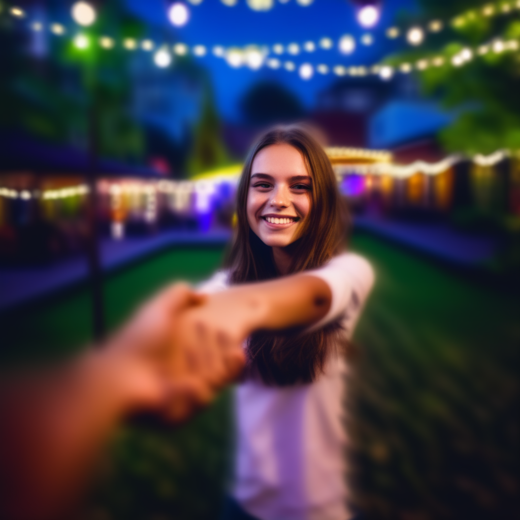 povdanc  girl  in garden holding hands in nigcht club bokeh background in motion<lora:povdanc:1>