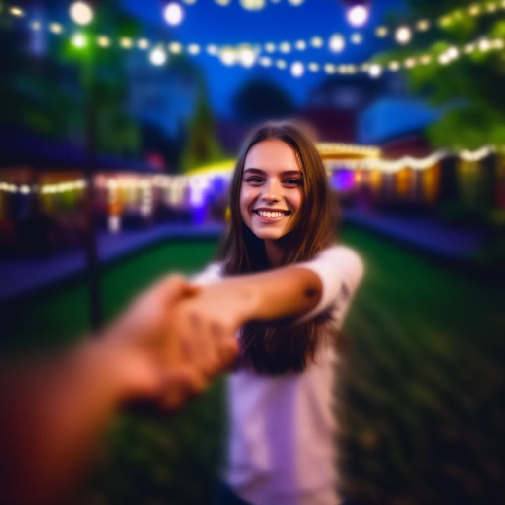 povdanc girl in garden holding hands in nigcht club bokeh background in motion<lora:povdanc:1>