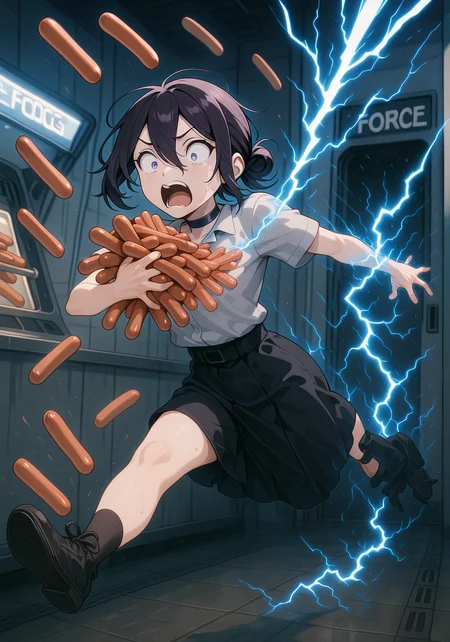 embedding:IllusP0s, force lighting, electrocution, reze, hot dogs, falling, surprised, 1girl, solo,<lora:hot dogs, falling, surprised_illustrious.safetensors:1.0:1.0> <lora:force lightning, electrocution_illustrious.safetensors:1:1>