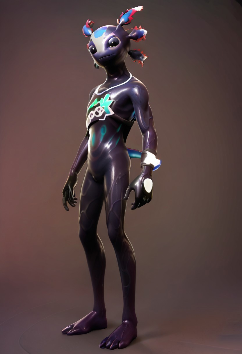 solo, axofortnite, a handsome alien, full body,
a drawing, in the style of robert-crumb