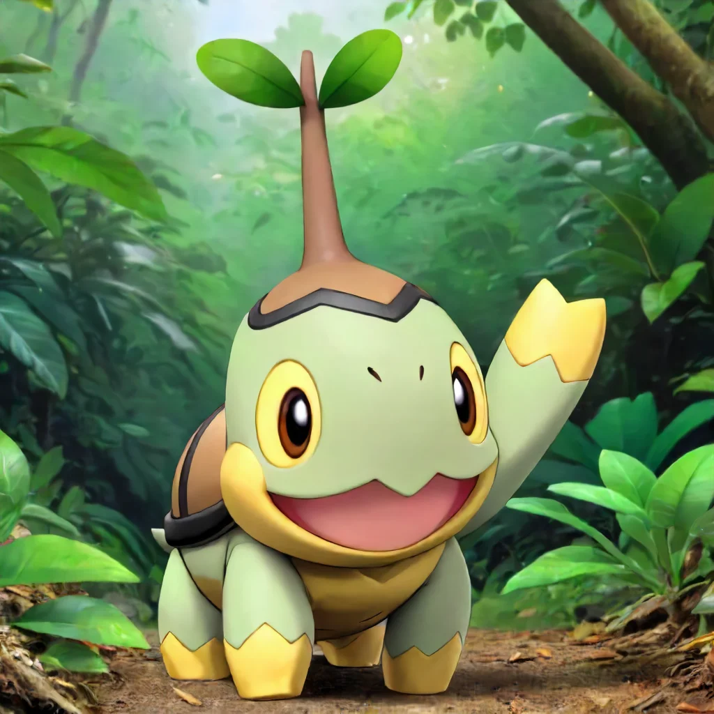 Turtwig waving at the viewer, smiling, in the jungle <lora:Turtwig SDXL:.7>