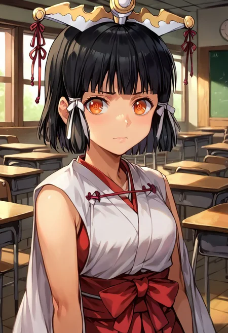 score_9, score_8_up, score_7_up, source_anime,
kuroinukaguya, <lora:kuroinu-kaguya-ova-ponyxl-lora-nochekaiser:1>,
kaguya, black hair, orange eyes, hime cut, short hair,
hair ribbon, (best quality) , (highly detailed) ,masterpiece ,absurdres ,detailed face ,beautiful face ,(detailed eyes, deep eyes, anime eyes),
standing,cowboy shot,facing viewer,looking at viewer,
classroom,indoors,
1girl,
,midori,kunoichi,white japanese clothes,sleeveless,gloves,ribbon,miniskirt,, score_9,score_8_up,score_7_up,source_anime,best quality,masterpiece,uncensored,(clear eyes:1.2),detailed background,<lora:add-detail-xl:0.7>, zPDXL,