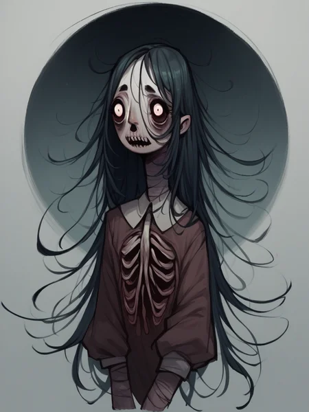 score_9, score_8_up, score_7_up, score_6_up, score_5_up,  <lora:f33f4lXLP_r2:1> f33f4l, 1girl, long hair, horror \(theme\),