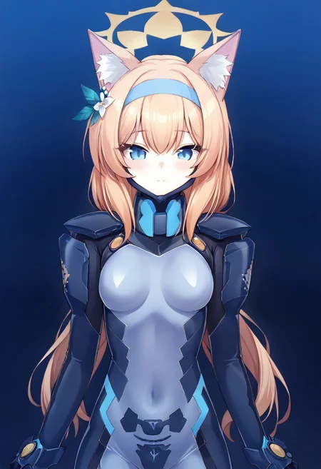 score_9, score_8_up, score_7_up, upper body Mari_(Track)_(Blue_Archive), blue_eyes, l, white_hairband Mari_(Blue_Archive), Mari_(Blue_Archive), easynegative，fox ears
bluetype99fortifiedsuit, fortified suit, pilot suit, armored bodysuit, impossible bodysuit, skin tight, bodysuit, shiny clothes, headgear