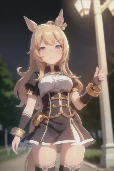 masterpiece,best quality,<lora:UmaMusumePrettyDerby_umms:1>umms,(horse ears, horse girl,:1.2) (horse tail,:1.3) ,full body
road, soft light,detailed lighting,cinematic light,neon lights,street lamp,shop,
detailed face,1girl,solo,hair bangs,hair clip,happy face,{{super detailed skin}},
{{wear armor}}, thigh boots,, detailed boot,gems, jewellery,badges ,shackles,