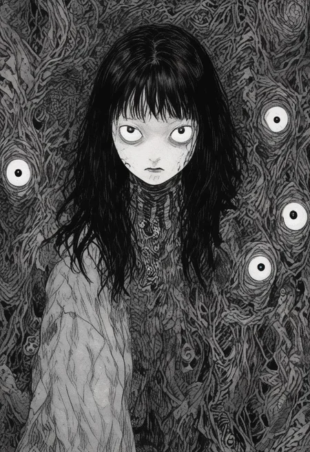 headshot portrait of a woman,junji ito style,horror,manga, <lora:XL_itoStyleLycoris:1.0>