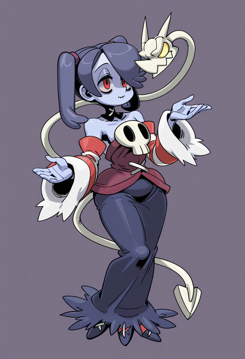 by 770mk, 1girl, solo, pose, squigly (skullgirls)