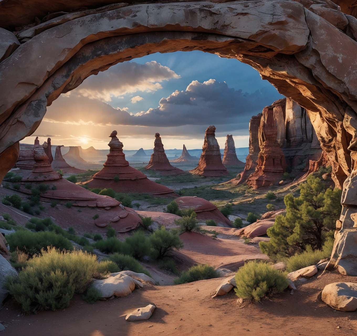 RAW photo, (masterpiece:1.3), subsurface scattering, heavy shadow, (high quality:1.4), (intricate, high detail:1.2), professional photography, HDR, High Dynamic Range, realistic, ultra realistic, photorealistic, high resolution, film photography, ambient lighting, atmospheric effects, <lora:detail_slider_v4:2>, OverallDetail,  <lora:Badlands:1>, badlands, barrel, building, bush, cave, cloudy sky, day, dirt, fantasy, flying, landscape, mountain, nature, no humans, outdoors, realistic, road, scenery, sky, stone wall, sun, traditional media, tree