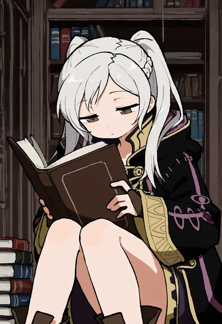 masterpiece, best quality, absurdres, very aesthetic, highres, very awa,
odyk, jaggy lines, solo, robin \(fire emblem\), holding book, half-closed eyes,
<lora:odyk:0.9>