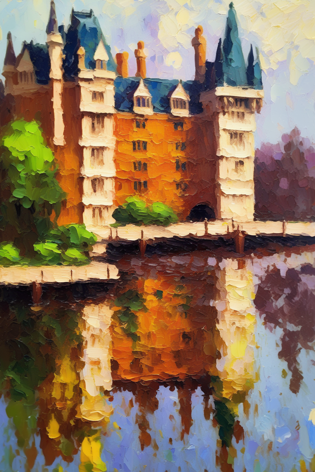 <lora:Konstantin Korovin Style:1>Konstantin Korovin Style - impressionist oil sketch with heavy impasto of a large Tudor palace on the banks of the river Thames