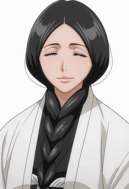 score_9, score_8_up, score_7_up, source_anime, BREAK, white background, 1girl, solo, <lora:DX888Retsu:1>, unohana retsu, black hair, single braid, black hakama, white haori, closed eyes, smile,