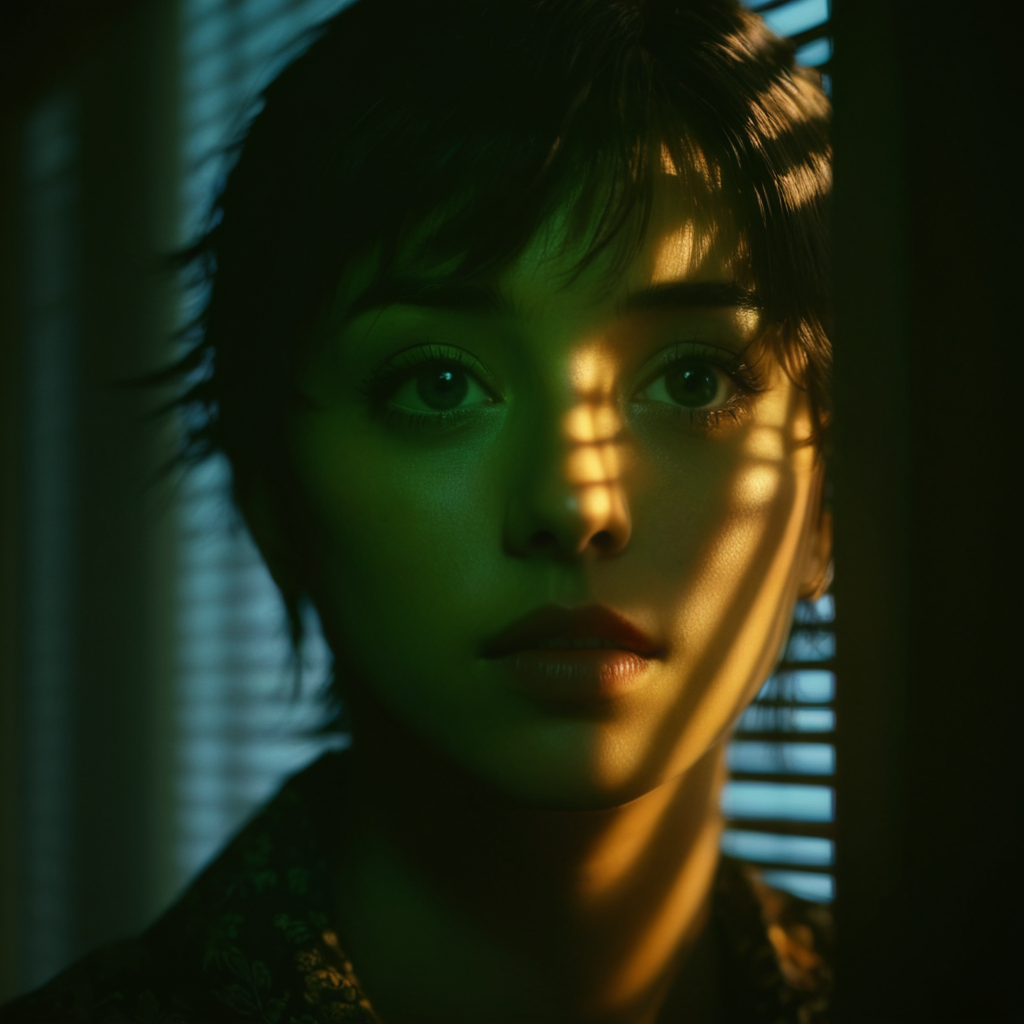 anime artwork of  <lora:casting shadow style v2:1>
A cucoloris patterned illumination casting a tree branch shadow on a light shines through a window in a dark room,indoors,blurry,no humans,depth of field,realistic,light,dark,cinematic,film,filmic,casting shadow,venetian blinds casting shadow light,shadow on face,face partially covered in shadow,different shadow,window casting shadow light,cinematography,detailed,detailed background,detailed face,high quality,8k,cuculoris,kookaloris,cookaloris or cucalorus,light modifier,different light pattern,creative light,unique shadow , casting shadow style, anime style, key visual, vibrant, studio anime,  highly detailed