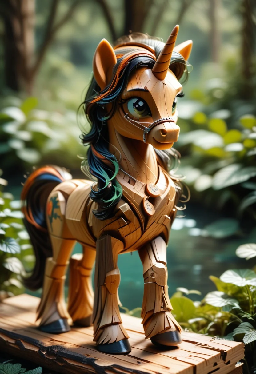 score_9, score_8_up, score_7_up, Realistic, BREAK,
World Morph (wood), pony unicorn