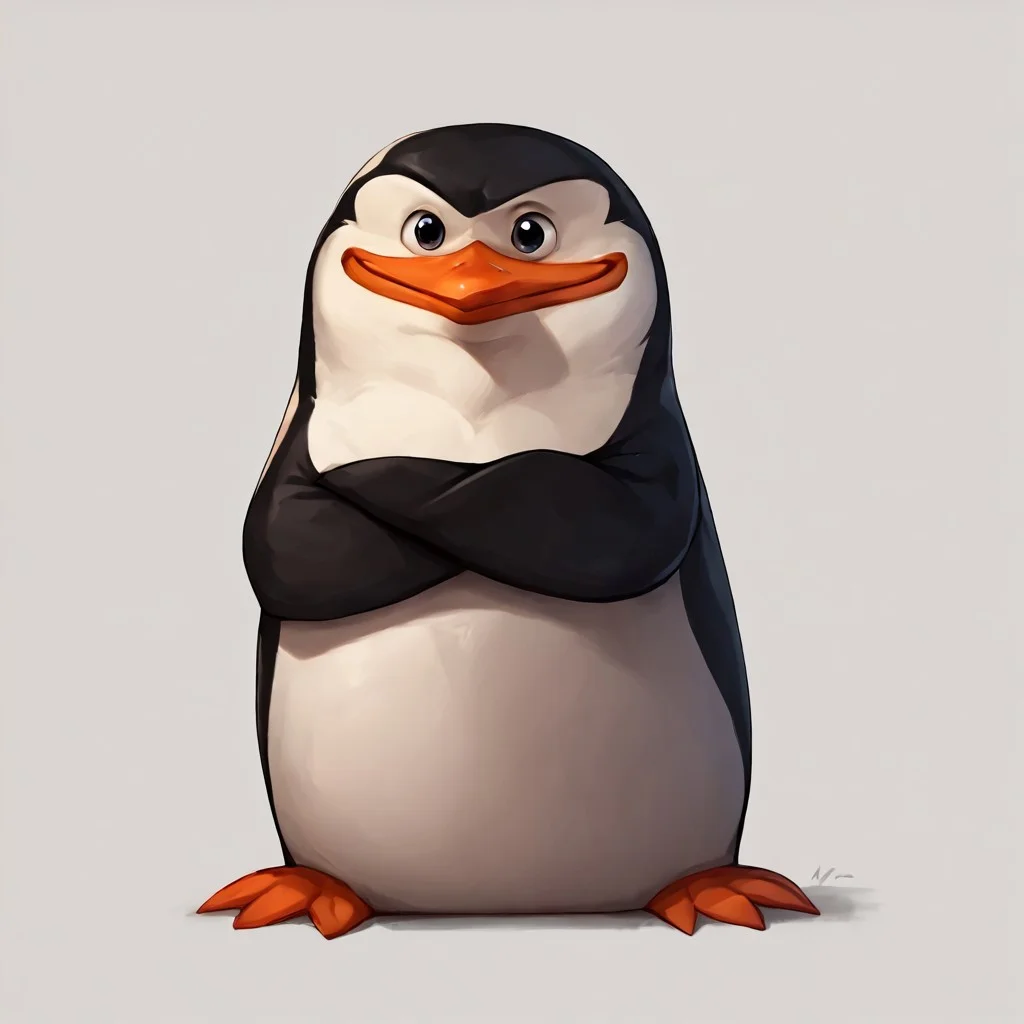 full body, score_9, score_8_up, score_7_up, score_6_up, score_5_up, score_4_up, source_furry, hi res, sfw, crossed arms, Skipper, penguin, looking at the viewer, smiling, 2D, drawing, feral