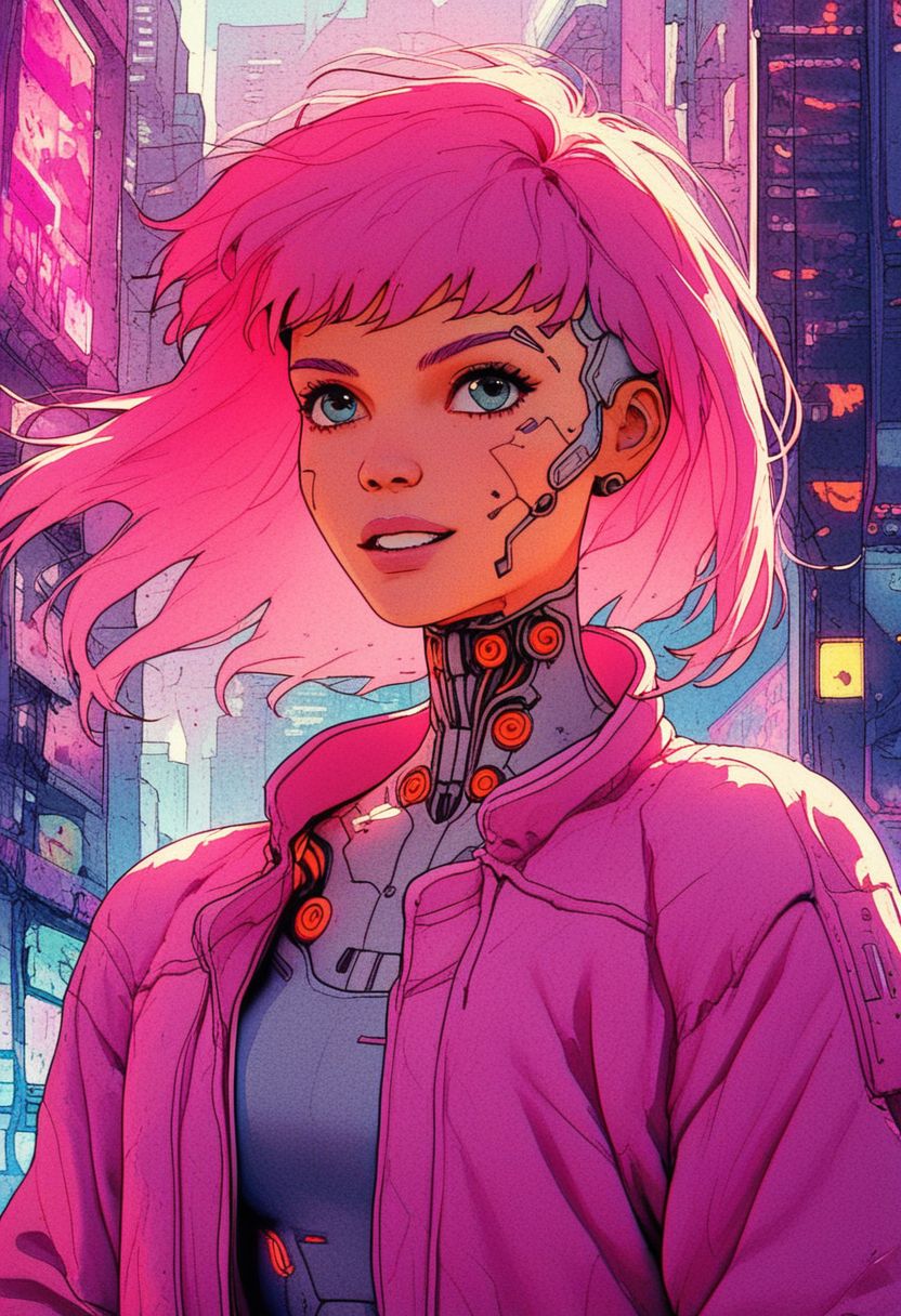 score_9, knva, 1girl, Barbie, pink clothing, pink city, cyberpunk,