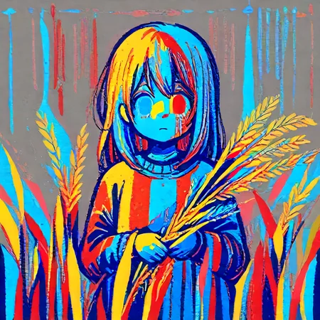girl holding wheat, inverted colors, flat sketch, ðððððððððð sketch, <lora:ðððððððððð:1.0>, <lora:Hyper-SDXL-2steps-lora:1.0>