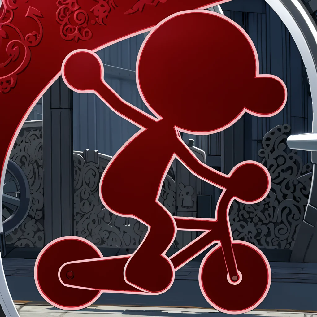 mrgameandwatch, red silhouette, silver outline, riding bike, <lora:MrGameAndWatch-000020:0.9> , (anime, masterpiece, intricate:1.3), (best quality, hires textures, high detail:1.2), (4k),(incredibly detailed:1.4),UHD, 8K, ultra detailed