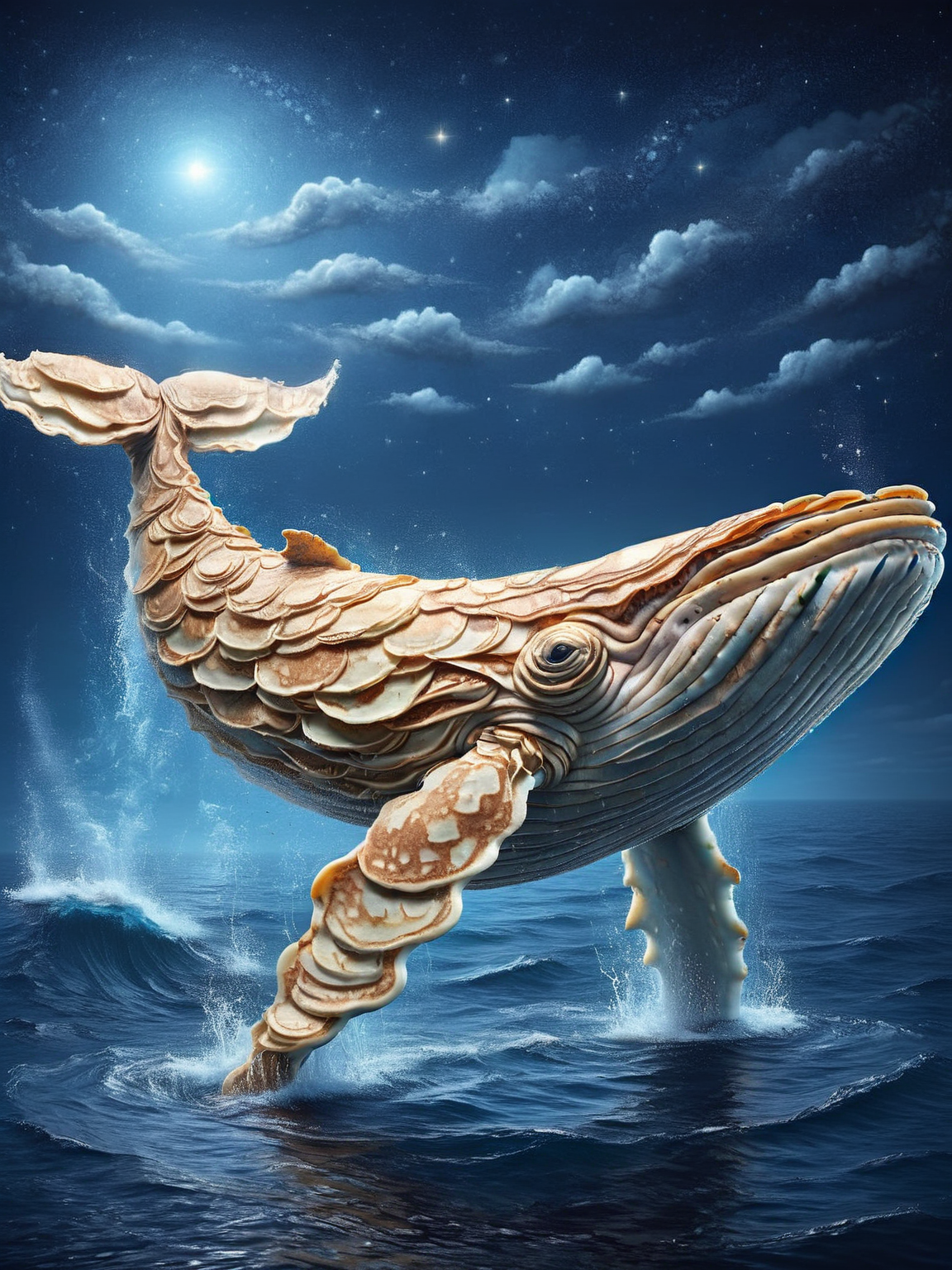 A serene ais-pncks whale breaching the ocean surface under a starry night sky <lora:ais-pncks-sdxl:1>