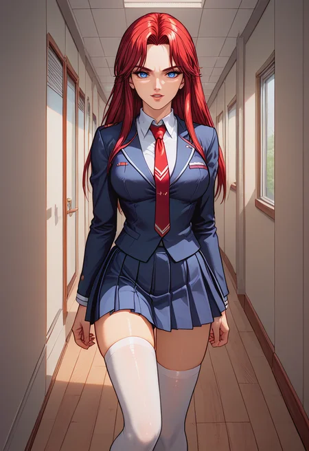 score_9, score_8_up, score_7_up, best quality, intricate details, rating explicit, BREAK 1girl,
<lora:Yuka_Ijima_Pony_v01:0.8> yukaijima, red hair, blue eyes, , Expressiveh <lora:Expressive_H-000001:0.8> 1girl, school uniform, pleated skirt, necktie, white thighhighs, confident, parted lips, beautiful, detailed eyes, school hallway,