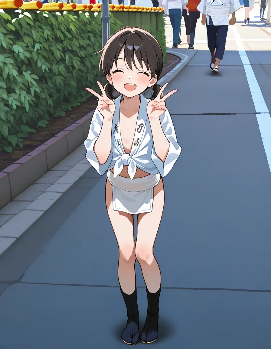 score_7_up, anime BREAK official art, 
<lora:yamakasa-000007:1>, yamakasa, 
photo background, double v, smile, outdoors, full body, closed eyes, standing, shimekomi, open mouth, solo, solo focus, mizuhappi, tabi, 1girl, 
(masterpiece:1.3), best quality, high resolution, unity 8k wallpaper, extremely detailed CG, 8K, (watercolor \(medium\), muted color, sketch:1.1), perfect anatomy, highly finished, masterpiece, best quality, high quality, amazing quality, great quality, very aesthetic, ultra detailed, highres, absurdres, highly detailed, highly detailed background,