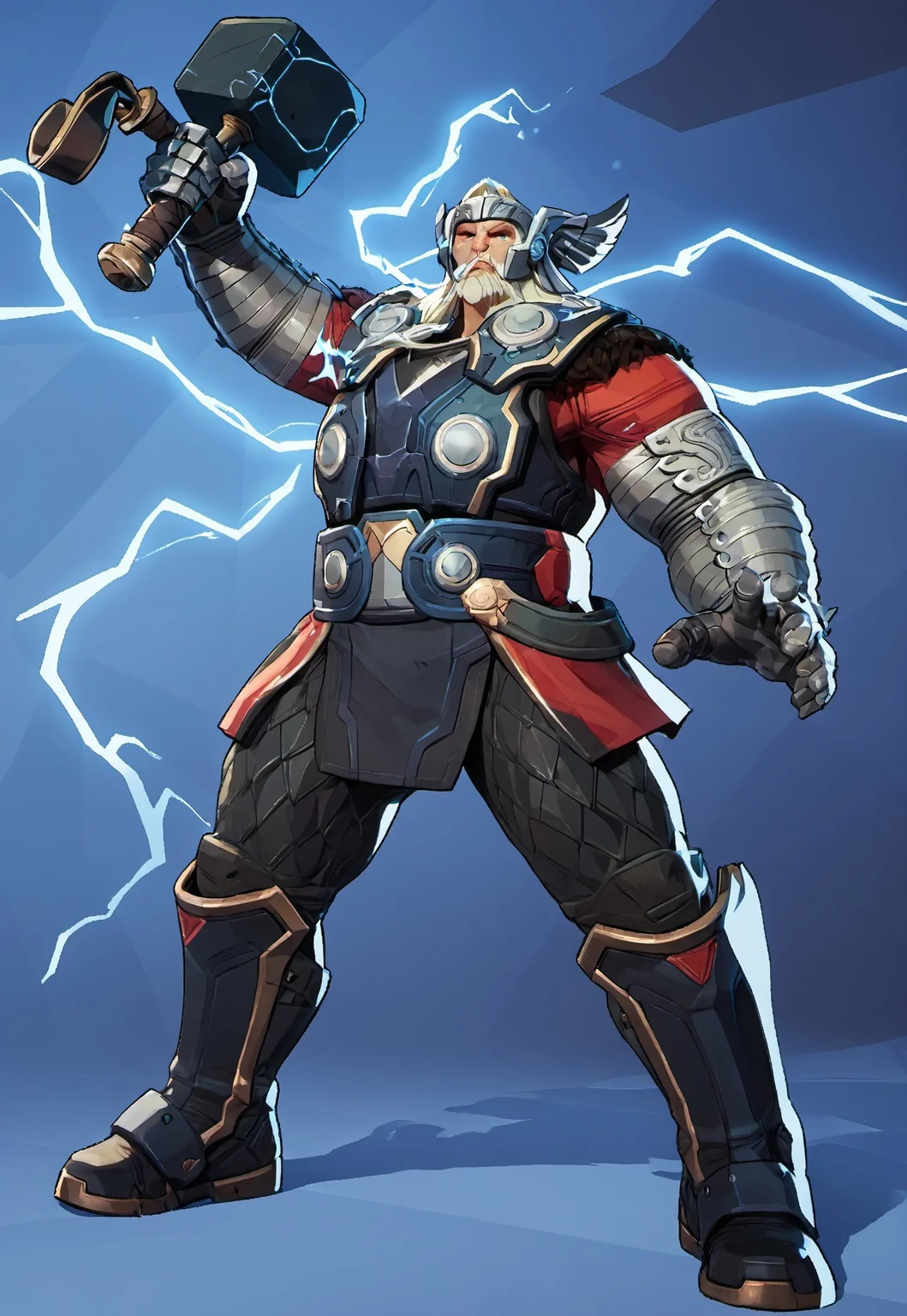 safe_pos, score_9, score_8_up, score_7_up, source_anime, rating_nsfw, ultra hd, absurdres, solo, masterpiece, best quality, best aesthetic, Expressiveh, wolfconf, burankoprn!, 1boy
MRivalsThor, blonde hair, facial hair, beard, armor, helmet, gauntlets, (hammer, electric), lighting, action pose, outdoors, lightning