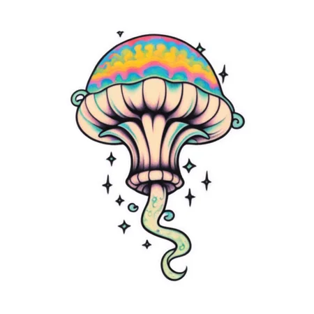 A tattoo of a psychedelic infected mushroom <lora:SDXL-tattoo-Lora:1>