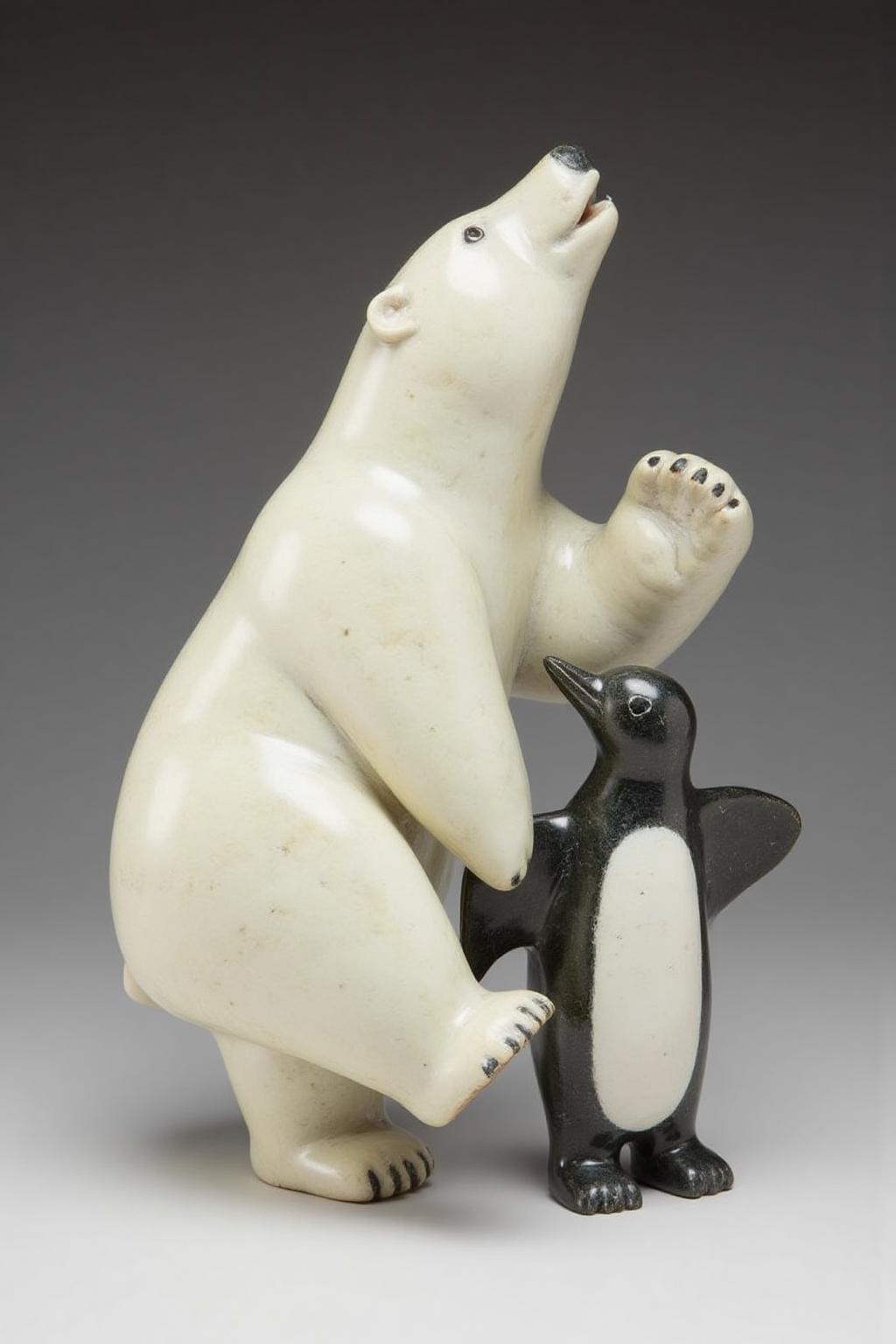 sculpture of  a polar bear daning with a penguin <lora:inuit_cap_d6a3e12:0.9><lora:821716828436033497:0>