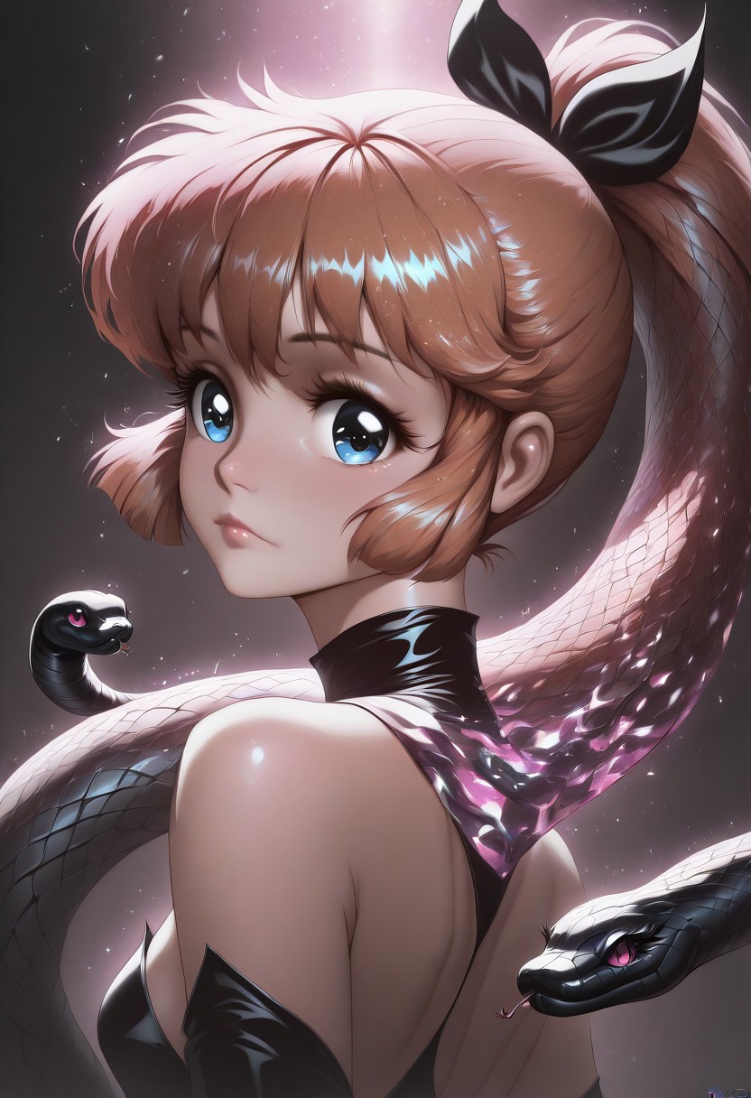 masterpiece, best quality, amazing quality, very aesthetic, absurdres, newest,  amazing detail, intricate detail, meimi, snake, snake_hair, snksymbss, style overlay, backlight, glossy glitter lips, snake scales, detailed eyes, eyelashes,