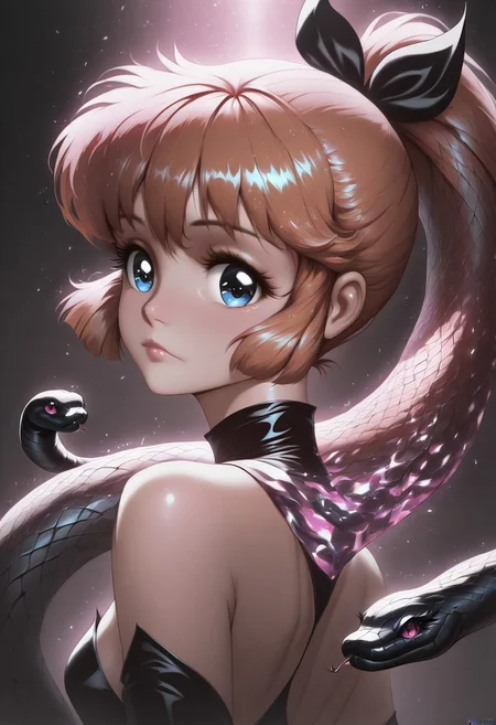 masterpiece, best quality, amazing quality, very aesthetic, absurdres, newest, amazing detail, intricate detail, meimi, snake, snake_hair, snksymbss, style overlay, backlight, glossy glitter lips, snake scales, detailed eyes, eyelashes,