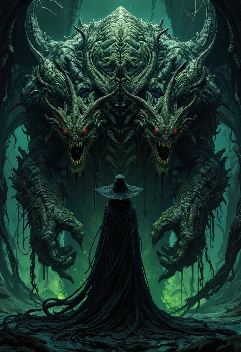 horror show, monster, nightmare, fear, illustration,
Female wizard, very detailed wizard, The beasts looks very angry and ready to cause chaos, DEVIL SPAWN.
