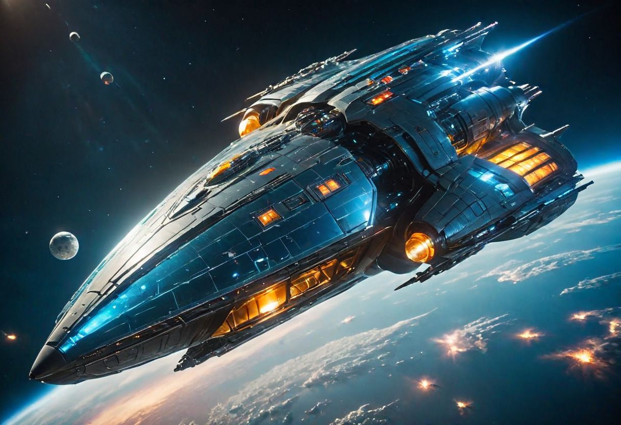 realism, perfect world, award-winning photo, random color, sci-fi, galactic spaceship, space battleship, spaceship, starship, night, glass, crystal, modern, technology, asteroids, beautiful soft light, cinematic color, rim lighting, vibrant details, hyper-realistic, super detailed, super realistic, super fine detail depiction, high resolution