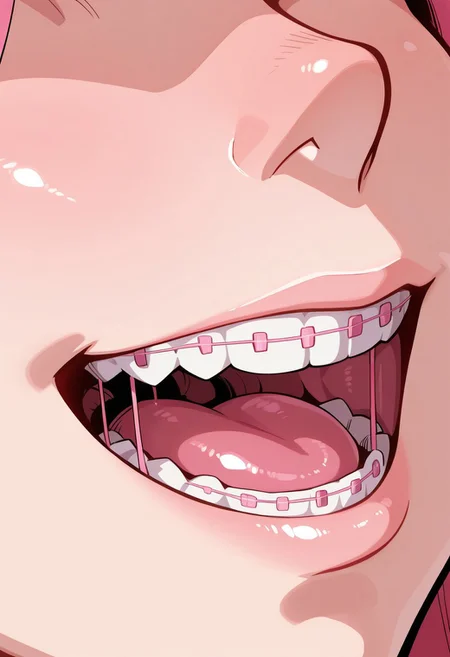 masterpiece,best quality,amazing quality,
close-up,
mouth, teeth, braces, teeth braces, close-up, solo, 1girl, pink braces