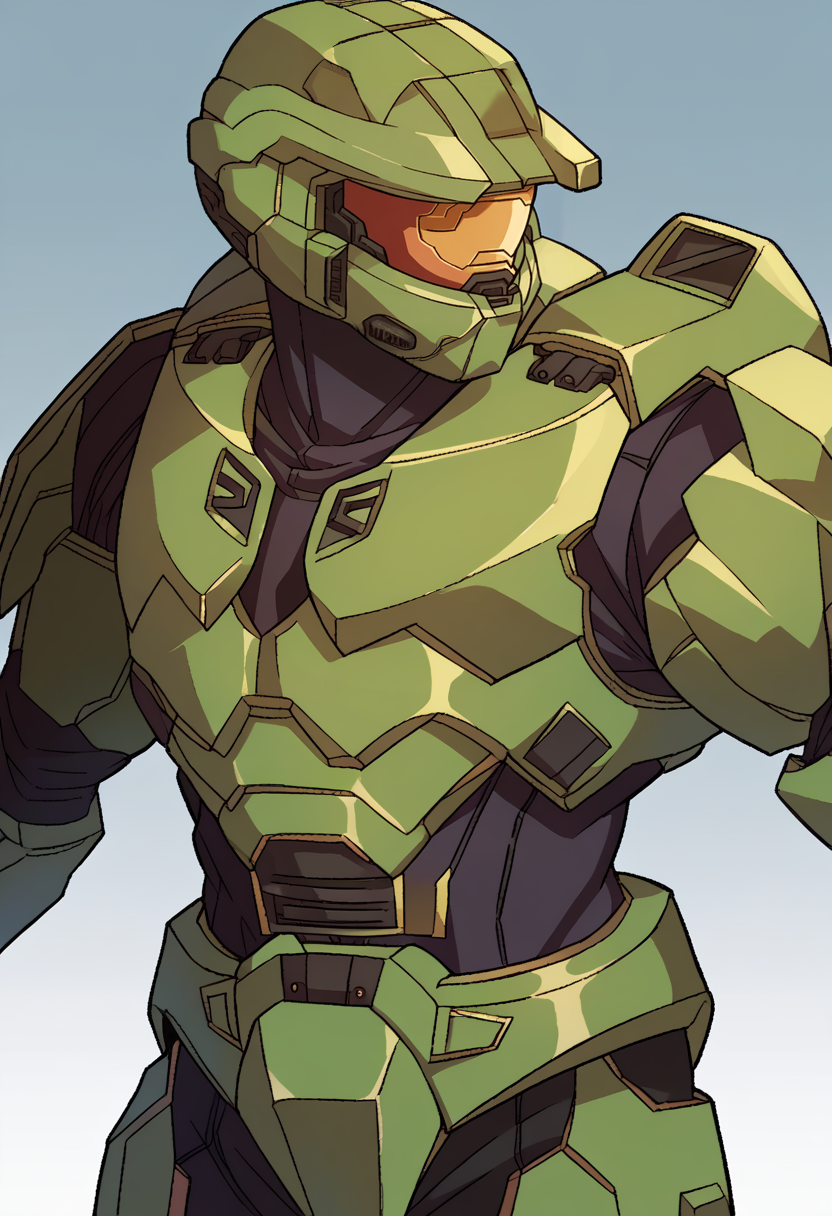 score_9, score_8_up, score_7_up, source_anime, BREAK, solo, 1boy,  <lora:Under-Night-In-Birth-Portraits-pdxl_Fp:1>, simple background, looking to the side, <lora:masterchief-halo-richy-v1_pdxl:1>, masterchief, helmet, visor, power armor, fighting stance,