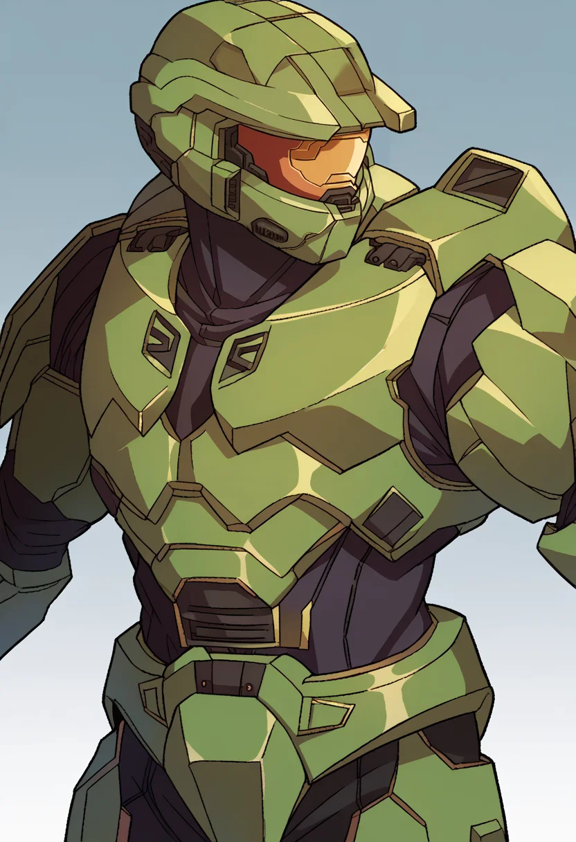 score_9, score_8_up, score_7_up, source_anime, BREAK, solo, 1boy, <lora:Under-Night-In-Birth-Portraits-pdxl_Fp:1>, simple background, looking to the side, <lora:masterchief-halo-richy-v1_pdxl:1>, masterchief, helmet, visor, power armor, fighting stance,
