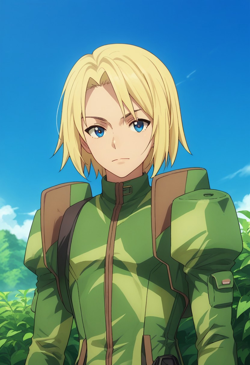 score_9, score_8_up, score_7_up, source_anime, highly detailed, 
quenser, solo, blonde hair, military, uniform, 1boy, military uniform,
male focus, upper body, green uniform, looking at viewer,
outdoor, sky, blue sky,